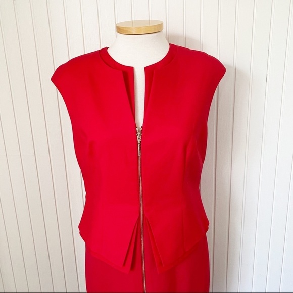 NWT Ted Baker Red Peplum Zip Front Career Dress Size 12 - Picture 10 of 11